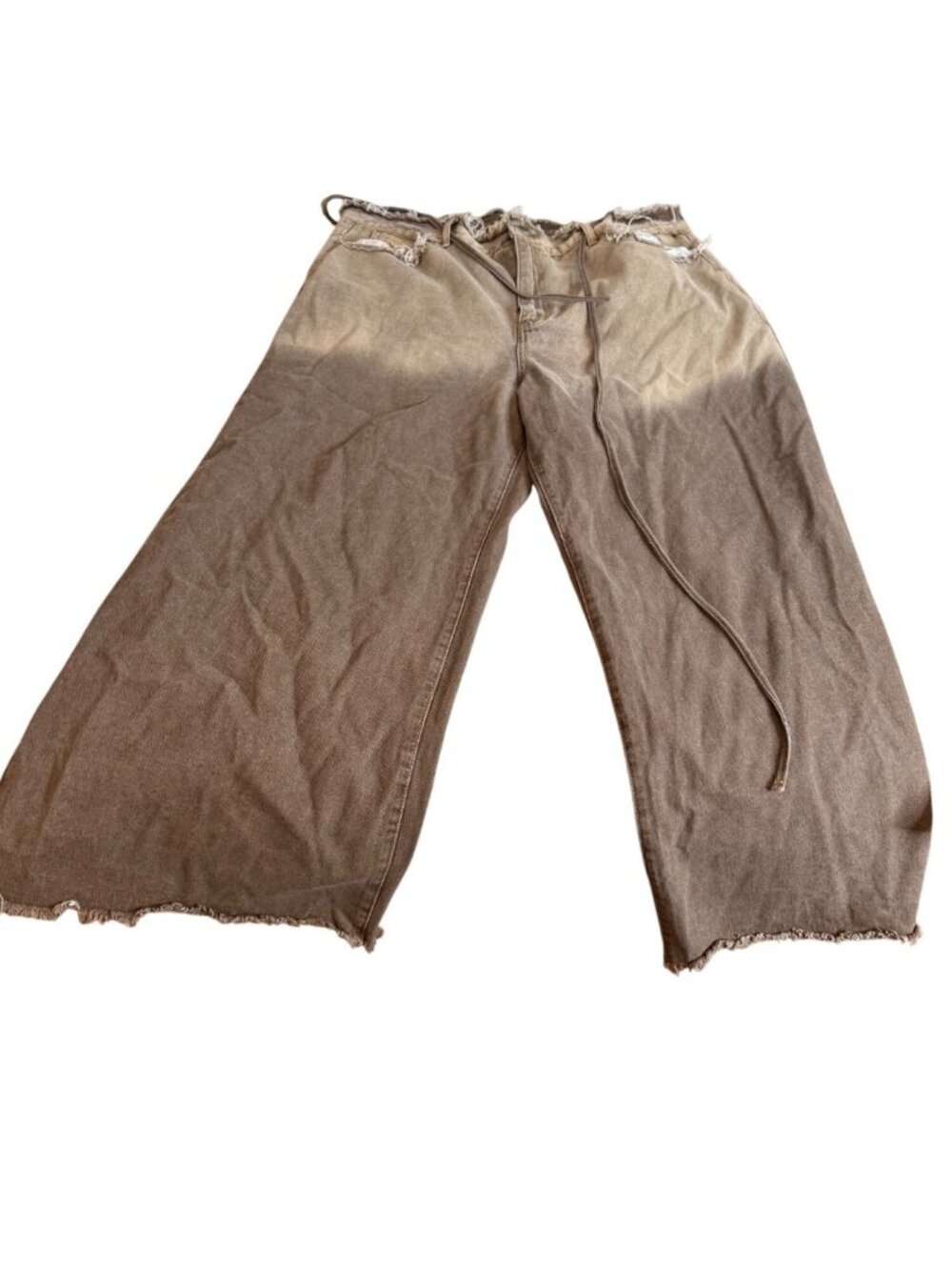 Musera Distressed Brown Ombré Barrel Wide-Leg Jeans 2XL Baggy Frayed hem grunge